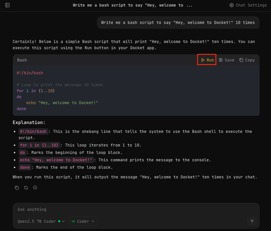 Code Execution | Docket Docs