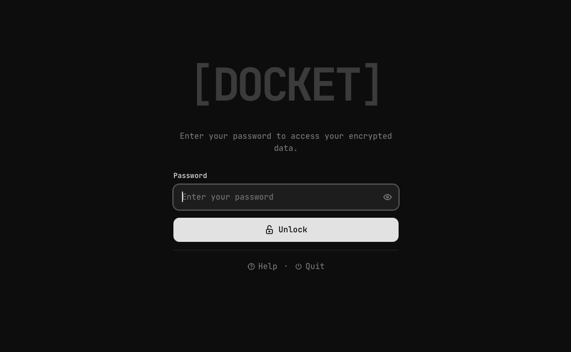 Docket Vault Unlock Screen
