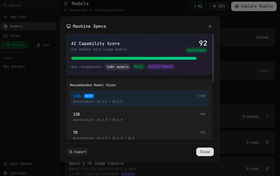 Machine Specs Modal